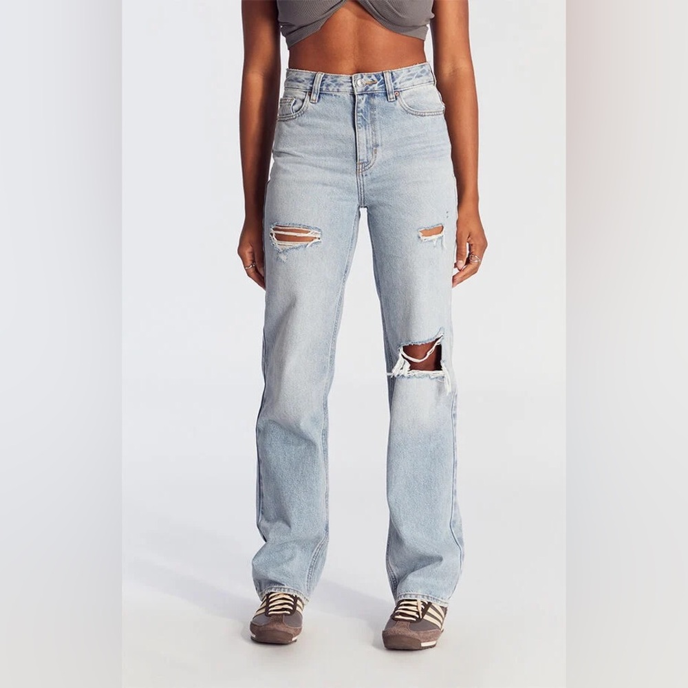 PacSun Light Blue Distressed Straight Leg Jeans